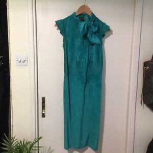 Rare Y2K Vintage Fendi Jeans Teal Midi cocktail Dress with Bow Accent